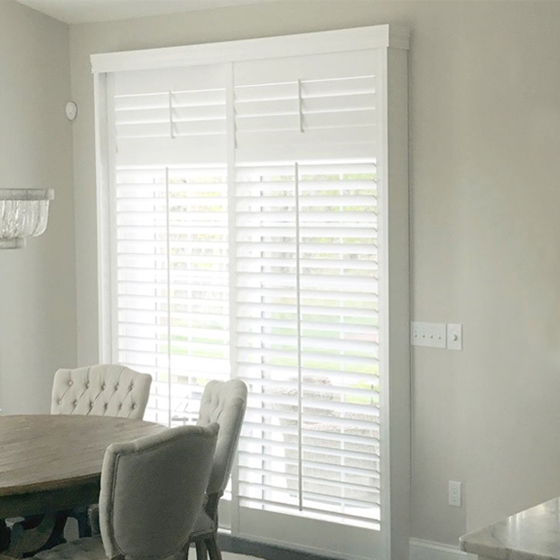 Sliding glass door shutters in white